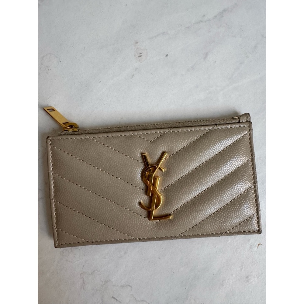 Yves Saint Laurent Taupe Card Holder with Gold Logo NWOT